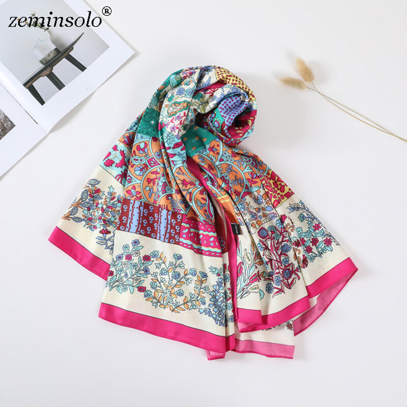 Marca de luxo 100% sarja lenço de seda lenço quadrado bandana novo design floral impressão lenço feminino cachecóis xales envolve echarpe
