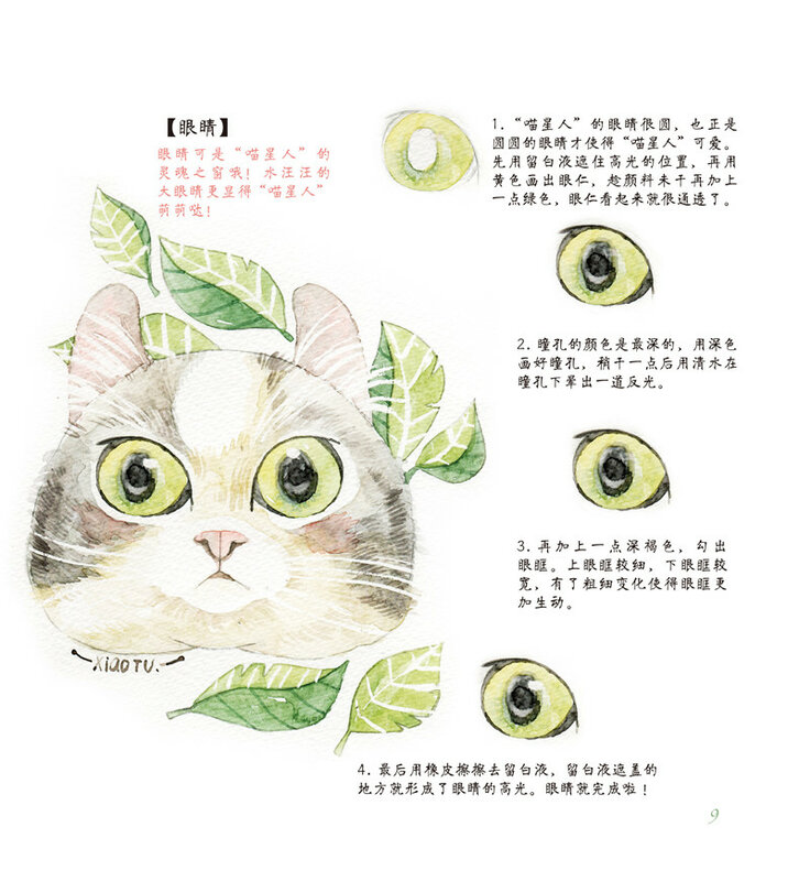 Neue Heiße Chinesische färbung Aquarell schöne katze tier malerei zeichnung bücher für erwachsene