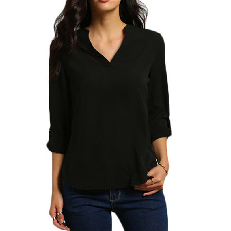 S-5XL Long Sleeve Women Chiffon Shirts Sexy V Neck Womens Tops And Blouses Casual Shirts Tops Female Clothes Plus Size Blusas