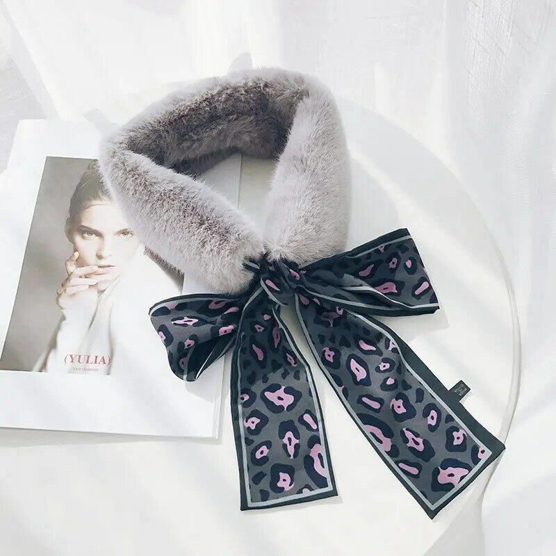 Bufanda de leopardo de gasa para niños y niñas, bufanda de piel sintética de felpa cálida con Collar de correa de alta calidad, de invierno