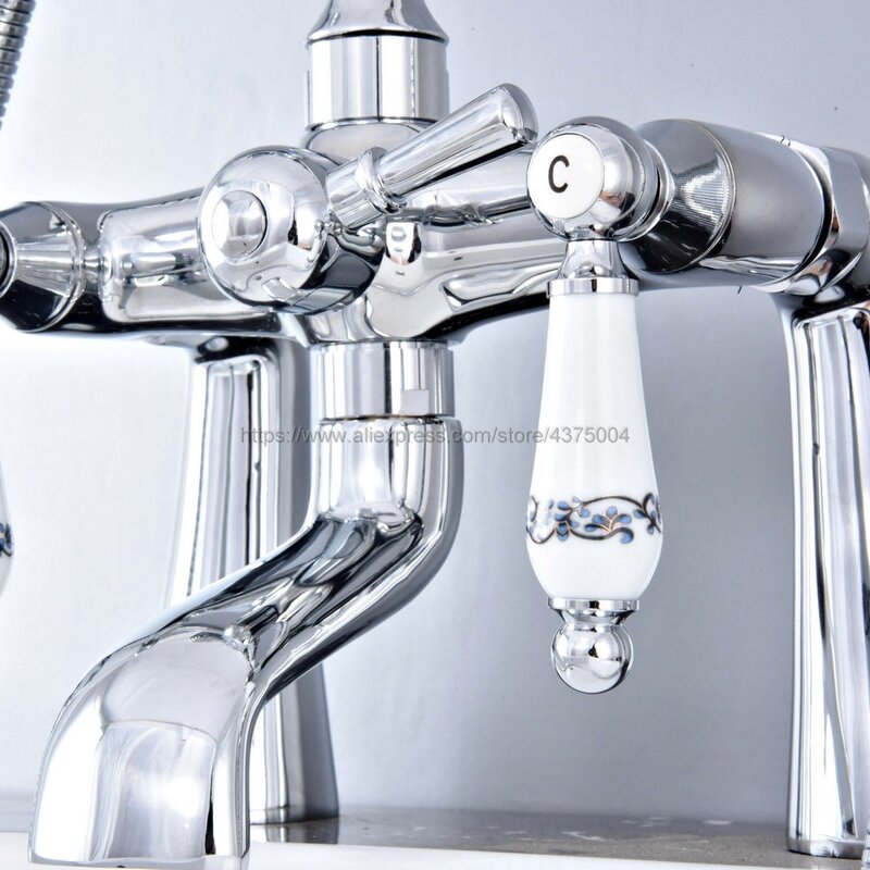 Polished Chrome Wall Mounted Bathroom Clawfoot Bathtub Faucet & Hand Shower Basin Sink Mixer Tap & Hand Shower Ntf767