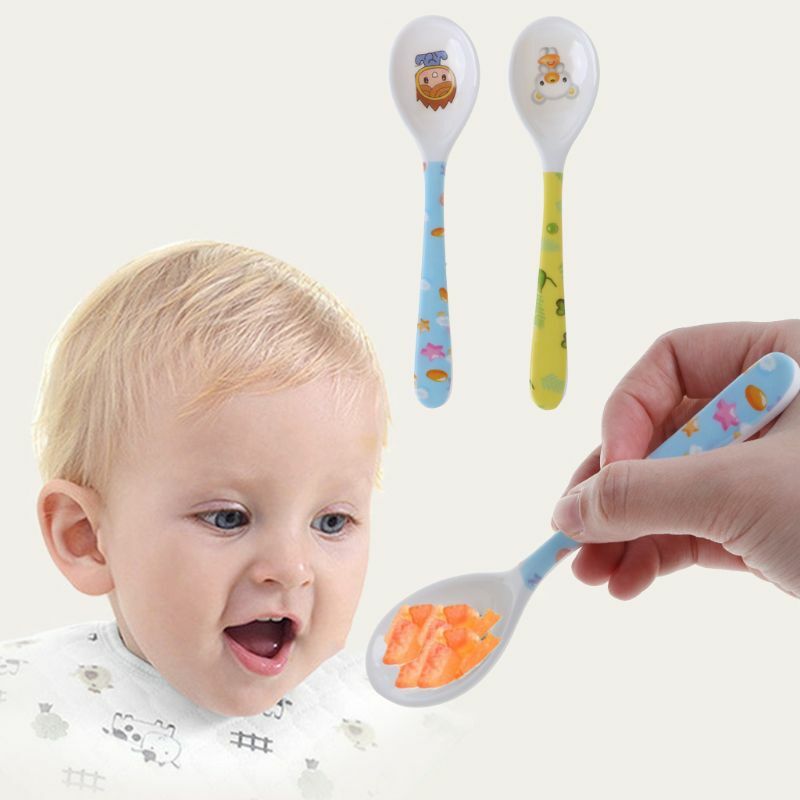 Cuchara de bebé cabeza recta alimentación cubertería platos vajilla Niños Infantes alimentador seguro suministros de aprendizaje
