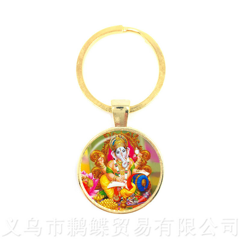 2018 New Trendy 25mm Ganesha Buddha Elephant Glass Dome Keychains Handmade Men Jewelry Car Key Holder Souvenir For Gift