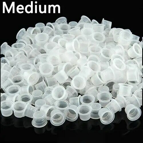 プラスチック製のタトゥーインクカップホルダー,100個,小,中,大,透明,白,キャップ,アクセサリー