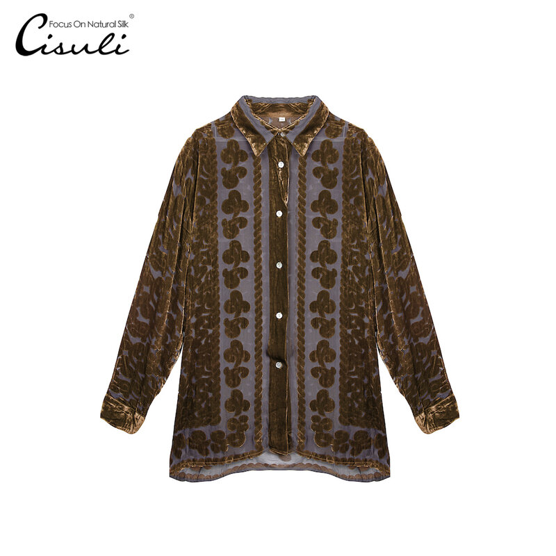 CISULI – chemise en velours de soie pour femme, hauts et chemisiers en velours, nouvelle chemise confortable et élégante en dentelle