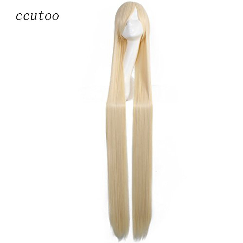 ccutoo 150cm Blonde Long Straight Synthetic Hair Cosplay Full Wigs Perrque for Women's Halloween Party