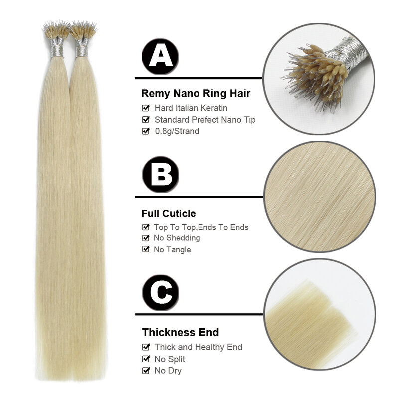 Нано-кольцо для наращивания волос FOREVER HAIR, 1 г/локон, кератиновые прямые светлые волосы с микробусинами, 100%, г/упак.