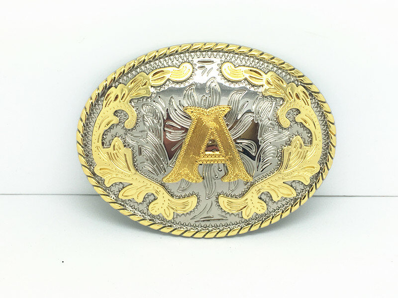Western cowboy high grade double color white + gold surname letter buckle zinc alloy belt buckle for the 4.0 belt