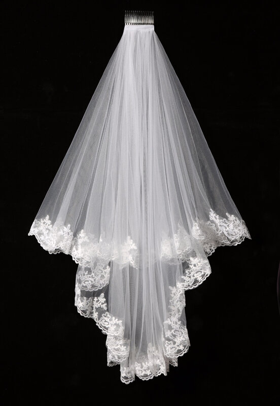 두 레이어 tulle net tulle bride 베일 결혼식을위한 1.5 m 긴 레이스 가장자리 tulle 베일 새로운 무료 배송 slv005
