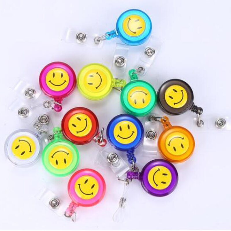 20 pcs/lot Retractable Lanyard Reel Strap Pull ID Card Badge Tag Clip Holder Hospital Office Favor Smiling Face Card holder