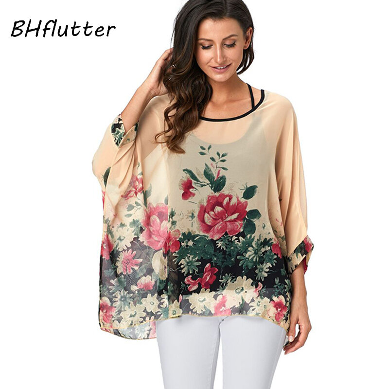 BHflutter-Tops con hombros descubiertos para mujer, blusas sexys de verano, camisas de gasa sueltas informales con empalme de Color, 2022