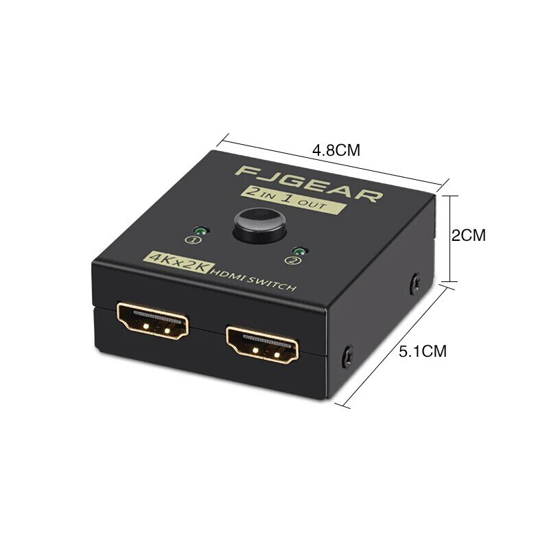 HDMI-متوافق مع صندوق التبديل محدد 2 في 1 خارج الموزع 1 في 2 خارج مراقب الكمبيوتر ثنائي الاتجاه تحويل الخائن