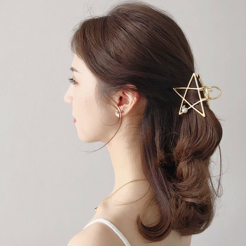 Gold Color Metal Hair Grips Clips Fashion Female Geometric Hair Claws Retro Hair Accessories Pearl Hairpin Ponytail Holder Gift
