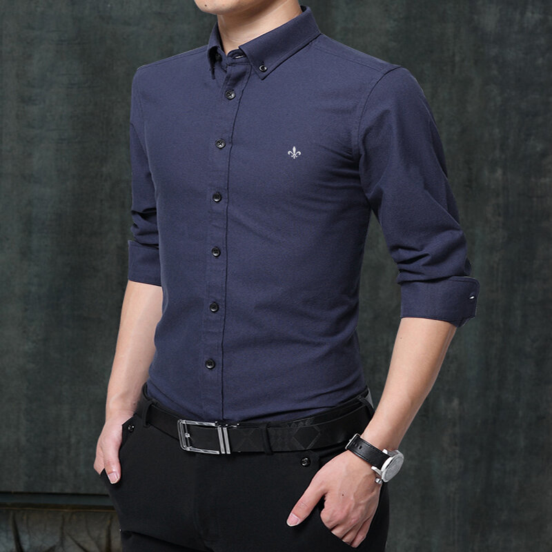 Мужская Однотонная рубашка Dudalina, деловая рубашка из 100% хлопка с длинным рукавом, приталенное дизайнерское платье, 2019
