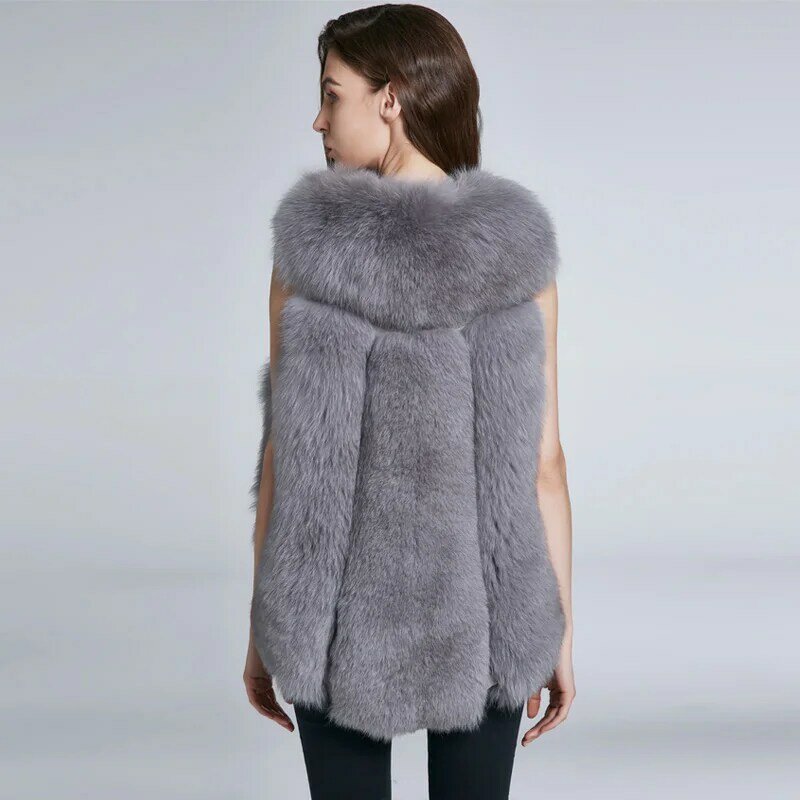 Jkp novo colete de pele de raposa casaco de pele natural feminino inverno sem mangas design colete de pele de raposa