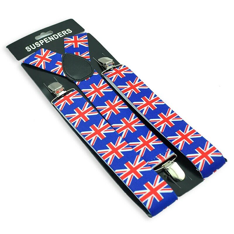 Najlepsze męskie szelki zapinane elastyczne szelki o szerokości 3.5cm "flaga brytyjska w Anglii" Y-szelki regulowane szelki Gallus