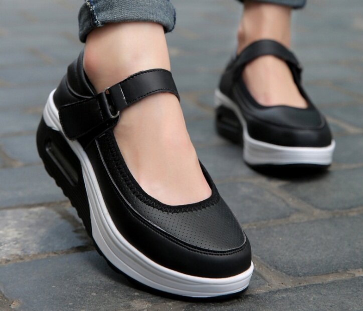 Calçados femininos crescentes, sapatos de plataforma fina casual para mulheres com sola grossa