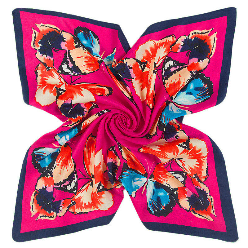 Menglinxi-蝶ネクタイが付いた女性用シルクスカーフ,春の高級ブランド,小さな正方形,60cm x 60cm,2023