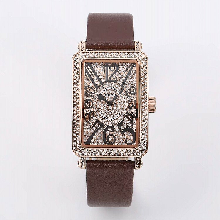 Reloj rectangular de cuero para mujer, pulsera ostentosa de cristal, a la moda, 2019