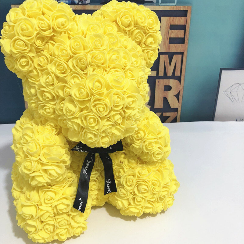 Wedding Customized Gift Multicolor Valentines Gift 40cm PE Yellow Rose Bear for Girlfriend Gift Anniversary Gift free shipping