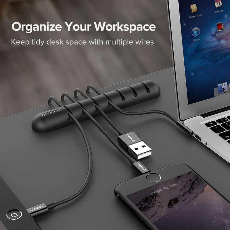 Ugreen Organizer do kabli silikonowy Organizer do zwijania kabla USB elastyczny kabel klipy do zarządzania mysz słuchawki kabel do słuchawek uchwyt