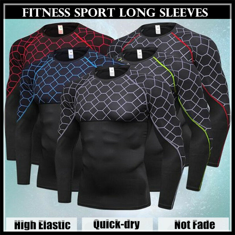 100p Men Pro Shaper Compression Tight Trainning T-shirt,High Elastic Quick-dry Wicking Sport Fitness Running Bottom Long Sleeves