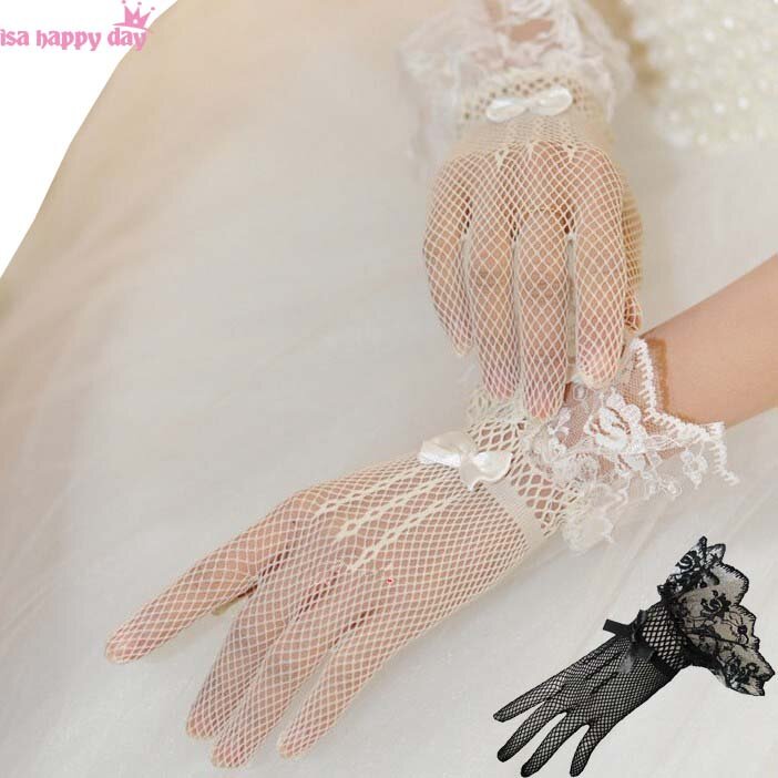 2020 Mode Bruid Trouwjurk Handschoenen Vrouwen Wit Zwart Kant Vinger Wedding Bridal Avond Party Accessoire Elegante Handschoenen