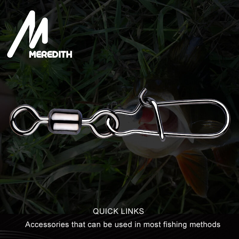 Meredith-conector giratório de aço inoxidável para pesca, anzol, isca, 2 #, 4 #, 6 #, 8 #, 10 #, 50 parts a set