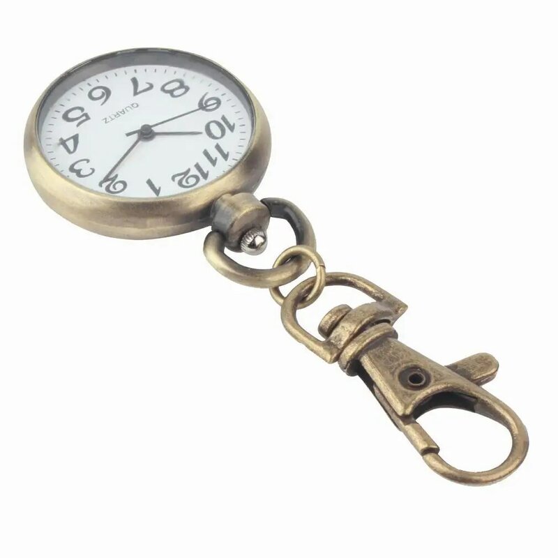 OUTAD-청동 석영 빈티지 포켓 시계 운동 키 체인 열쇠 고리 시계 라운드 다이얼, 도매 선물 친구 아버지 아빠, 1 개