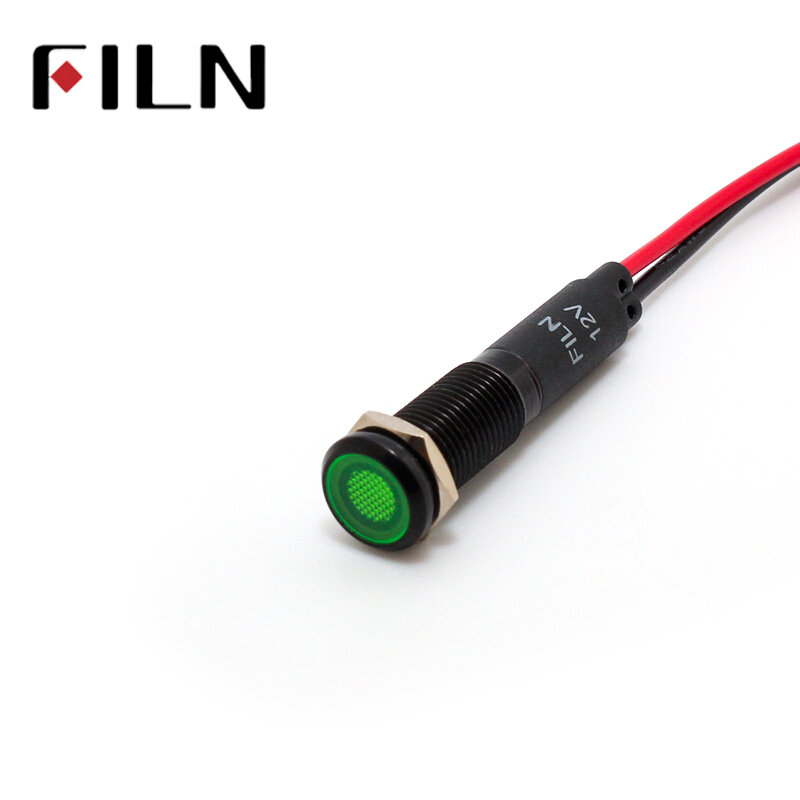 FILN 8mm LED light panel mounted flat head black metal shell mini 12v 24v 110v 220v with 20cm cable