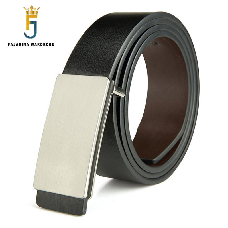 Fajrina-Cinturón de piel auténtica para hombre, cinturón de tela vaquera de 2 capas, color negro, diseño de calidad