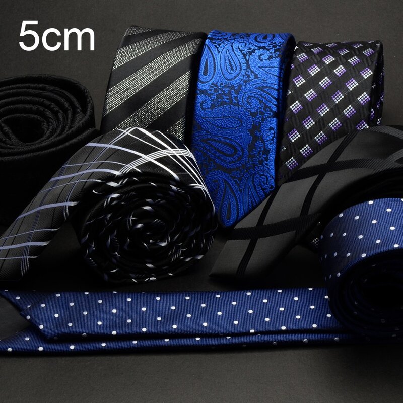 GUSLESON – cravate fine en Jacquard pour hommes, 5cm, cravate de luxe imperméable à carreaux rayés, pour robe de mariée