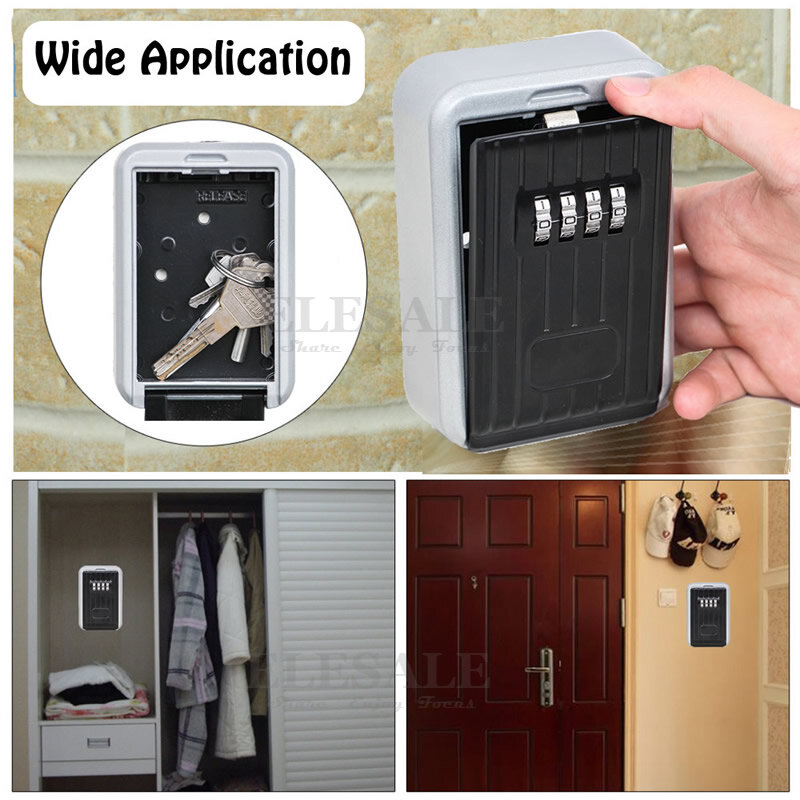 Waterproof Metal Key Safe Stash Box Storage Organizer 4-Digital Combination Hidden Lock Spare Keys Safe Box For Home Villa