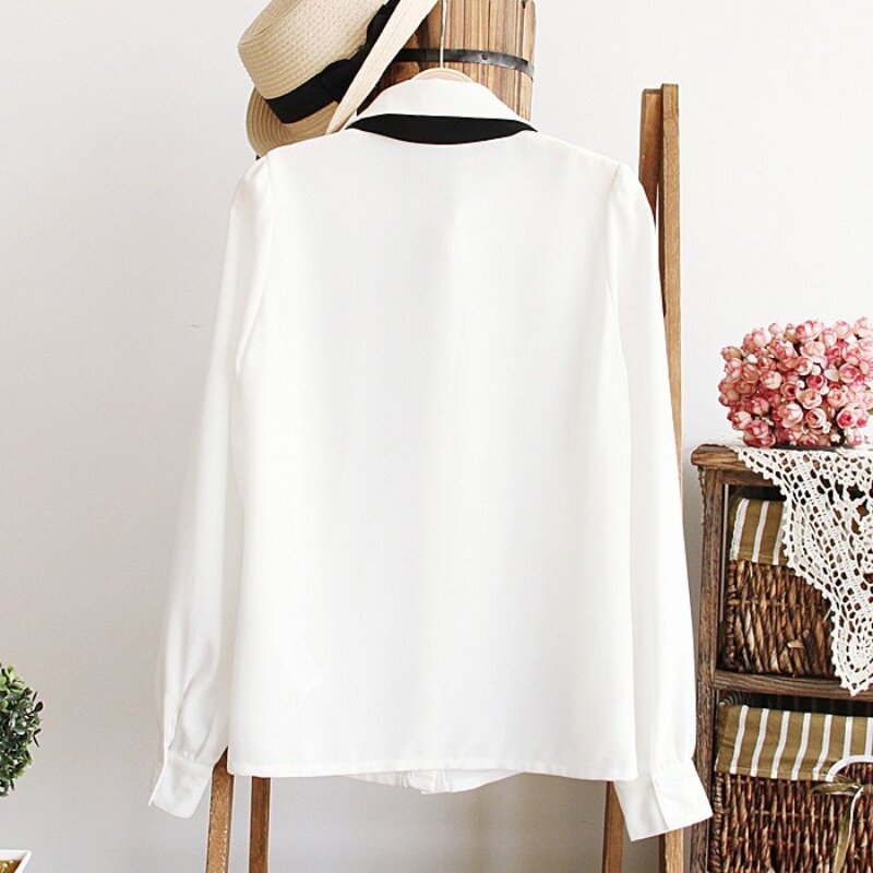 Blusa coreana elegante con pajarita para mujer, camisa informal de gasa blanca, Tops escolares, ropa femenina