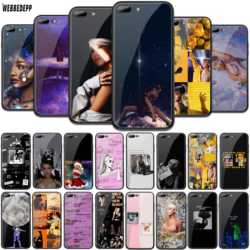 WEBBEDEPP Ariana Grande Tempered Glass TPU Cover for Apple iPhone 6 6S 7 8 Plus 5 5S SE XR X XS 11 Pro MAX Case
