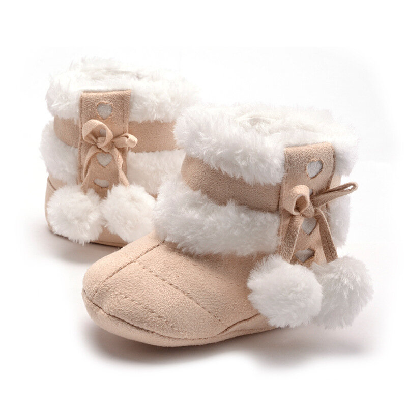 Sapatos para mãe e bebê, calçados quentes de inverno unissex para bebês, algodão macio, thinken, botas de pele falsa com bola de pelúcia