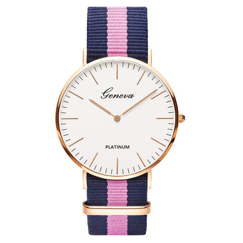 男性と女性のためのクラシックなストライプのナイロンブレスレット,クォーツ腕時計,高級ブランド