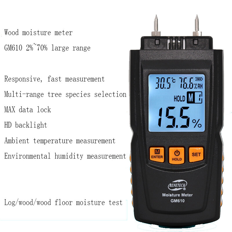 GM610/GM605 medidor de umidade, medidor de umidade de madeira agulha, umidade da madeira testador, testador de teor de água