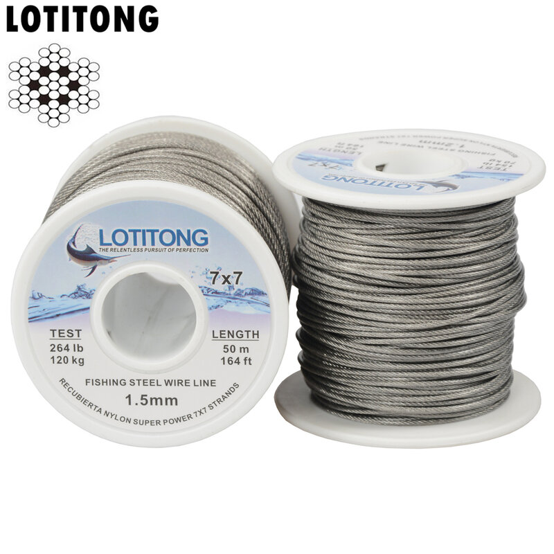 LOTITONG 낚시 스틸 와이어 낚싯줄, 슈퍼 소프트 와이어 라인 커버, 플라스틱 방수 리더 라인, 70lb-368lb, 7x7, 49 가닥