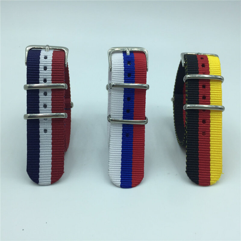 Pulseira de relógio esportiva com tecido nato, pulseira de nylon colorida de 18 20 22 24mm, pulseira de relógio de tecido espanhol, russo, alemão, frança
