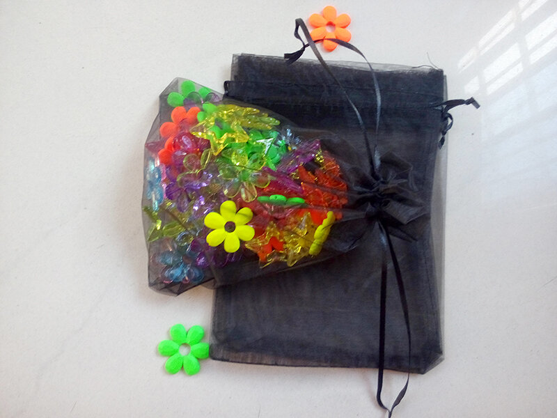 Bolsa de Organza negra con cordón, embalaje de joyería para té/regalo/comida/caramelo, bolsa pequeña transparente de hilo, 17x23cm, 100 Uds.