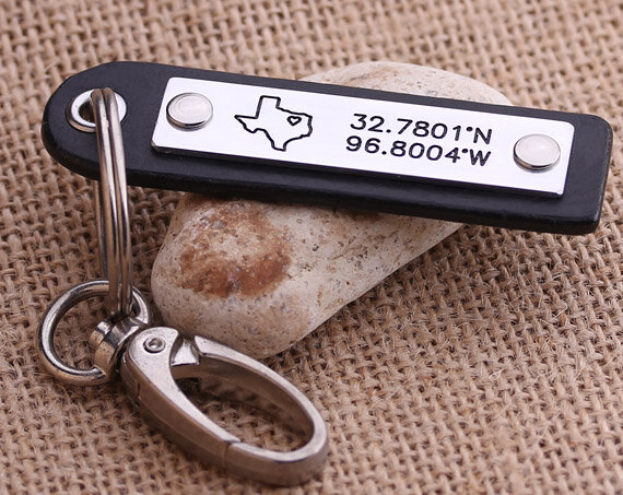 Latitude Kinh Độ Vĩ Độ keychain-Cá Nhân Hoá Da Tọa Độ Key Chain-Texas Keychain-Bản Đồ Da Keychain