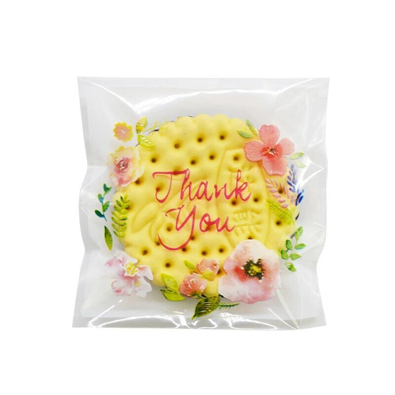 100 pces sacos de plástico obrigado cookie & candy saco auto-adesivo para festa de aniversário do casamento saco de presente biscoito cozimento saco de embalagem