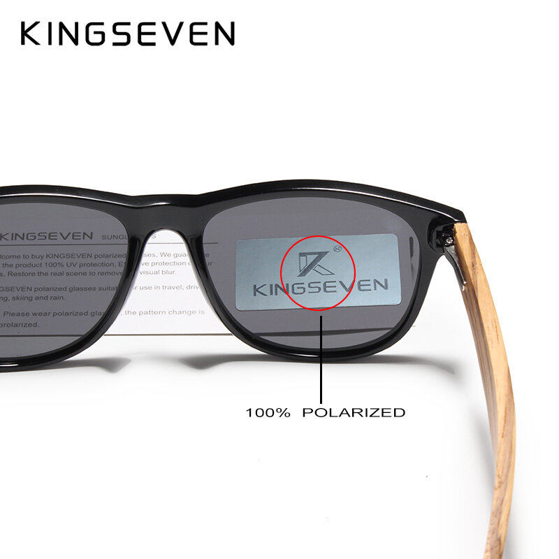 KINGSEVEN Kacamata Hitam Kayu Terpolarisasi untuk Pria Wanita Kacamata Buatan Tangan Kayu Zebra Retro UV400 Lensa Cermin Pelindung Kacamata Pria