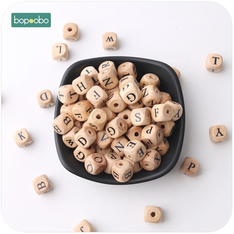 Bopoobo – perles carrées en bois d'érable, 12mm, 20 pièces, anneau de dentition de qualité alimentaire, perles de lettre, bricolage, jouet à mâcher sensoriel