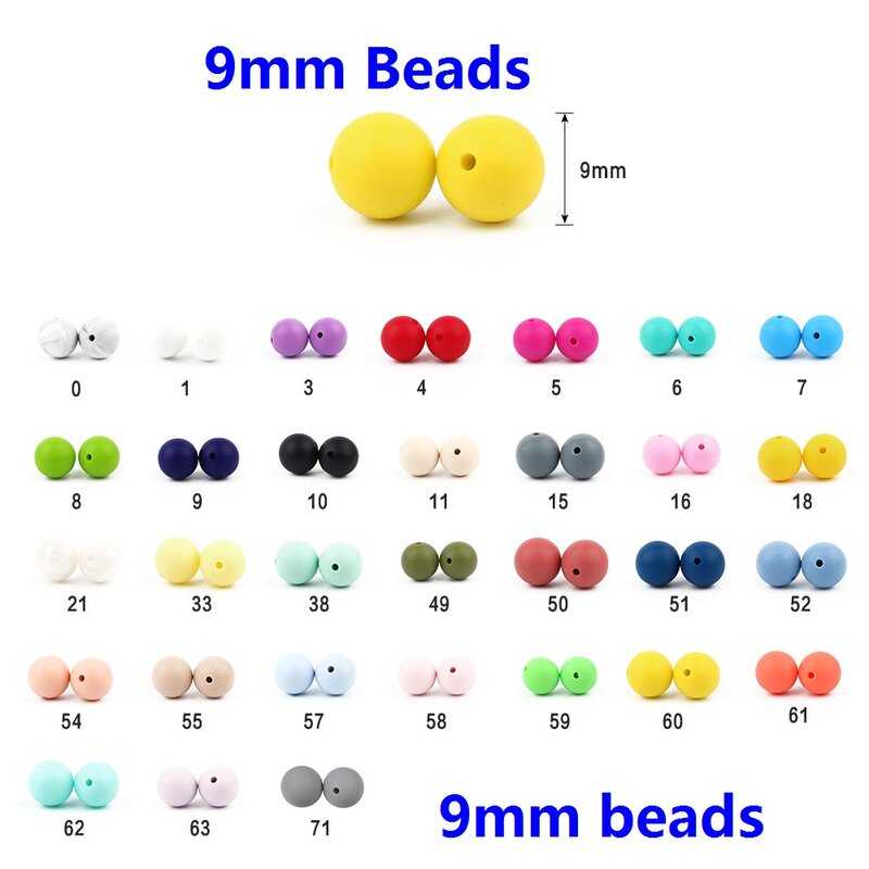BOBO.BOX-Cuentas de silicona de 9mm y 50 piezas, perlas de silicona, cuentas de dentición de grado alimenticio, joyería artesanal sin BPA, cadena de chupete de juguete para mordedor de bebé