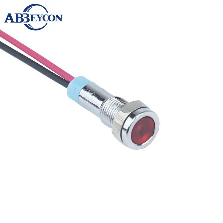 ABBEYCON Diameter 6mm Pilot Indicator Flat Head Indicator Light Metal Waterproof 12V BLUE wired High Quality Mini Signal Lamp
