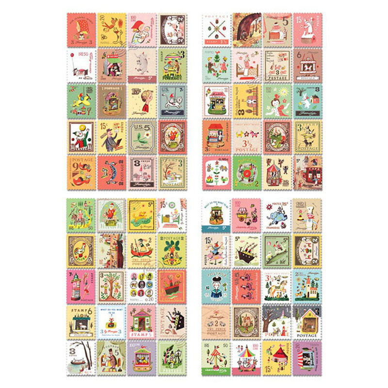 80pcs/4sheet DIY Retro Stamp London Paris Prince Italy Sticky Paper Sticker Kawaii Girl Stationery Stickers for Diary Decoration