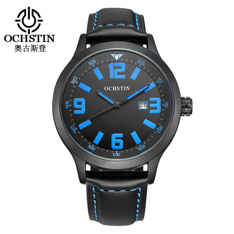 2016 新高級ブランド OCHSTIN ファッションカジュアル腕時計男性レザーストクォーツ日付時計ミリタリー腕時計男性