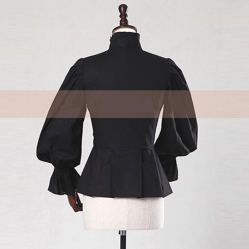 Блузка Женская Офисная с рукавами-фонариками, винтажный Готический хлопковый топ, официальная повседневная черная рубашка, весна-лето
